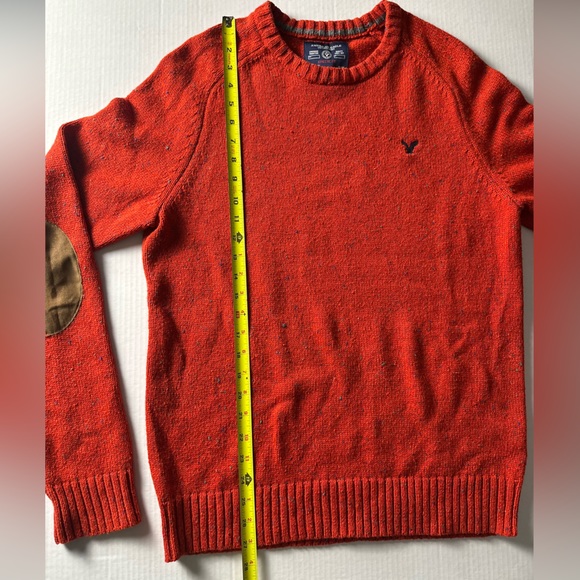 American Eagle Men’s M Outfitters Pullover Sweater Orange Fleck Elbow Patches - Picture 9 of 10